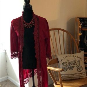 Long red cardigan